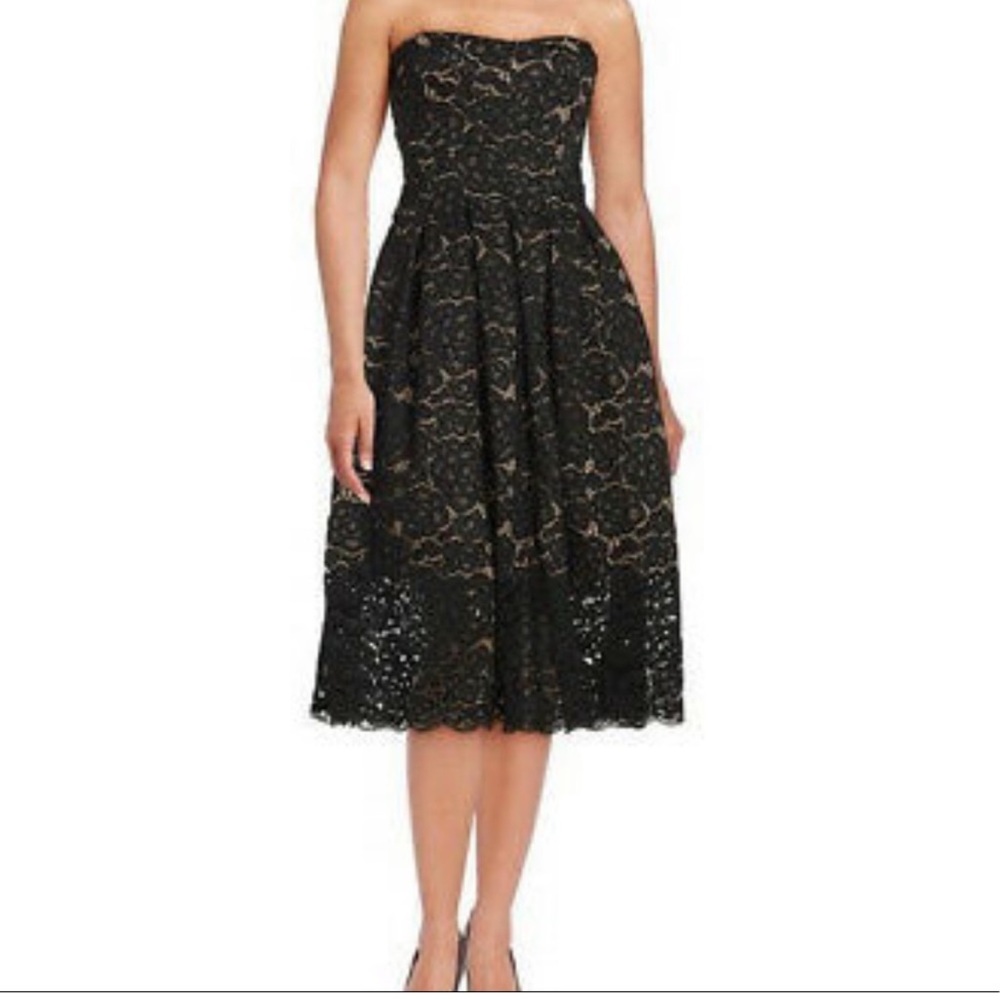 Vera Wang Dress Black Lace Bustier Full Skirt Dress